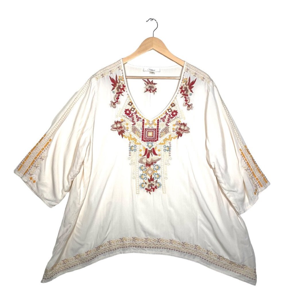 Solitaire Embroidered Lagen look Tunic High Low sz 2X